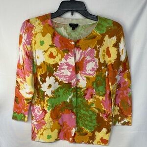 Talbots Women's Multicolor Floral Button Down Lightweight 3/4 Cardigan Size Mp